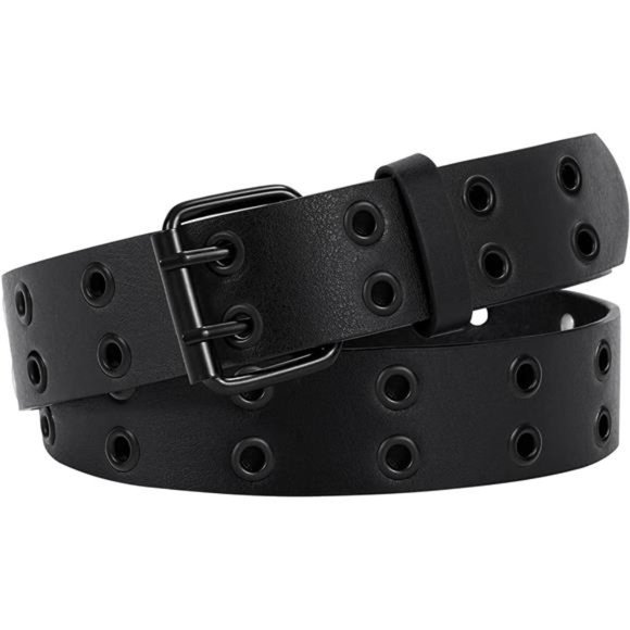 XZQTIVE Double Grommet PU Leather Belt Punk metal Jean Belt Wide 1.5 Inch main image 6